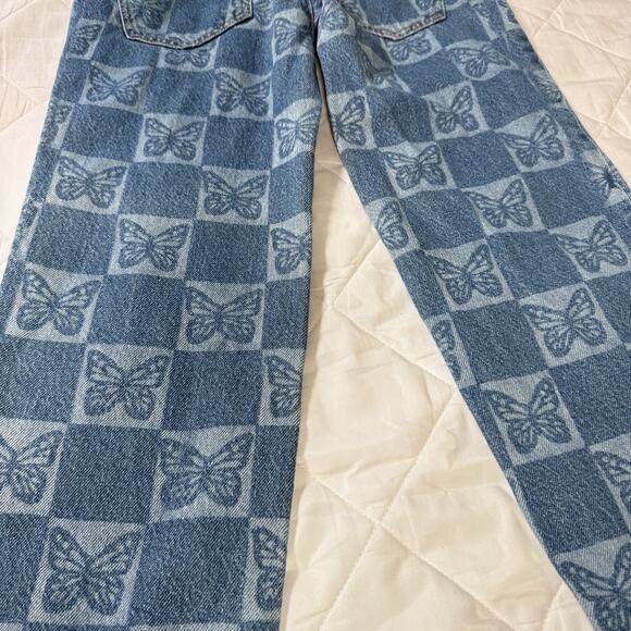 Pacsun Jeans‎ Womens 23 Blue Low Rise Straight Butterfly Print Denim Split Hem - Picture 5 of 12